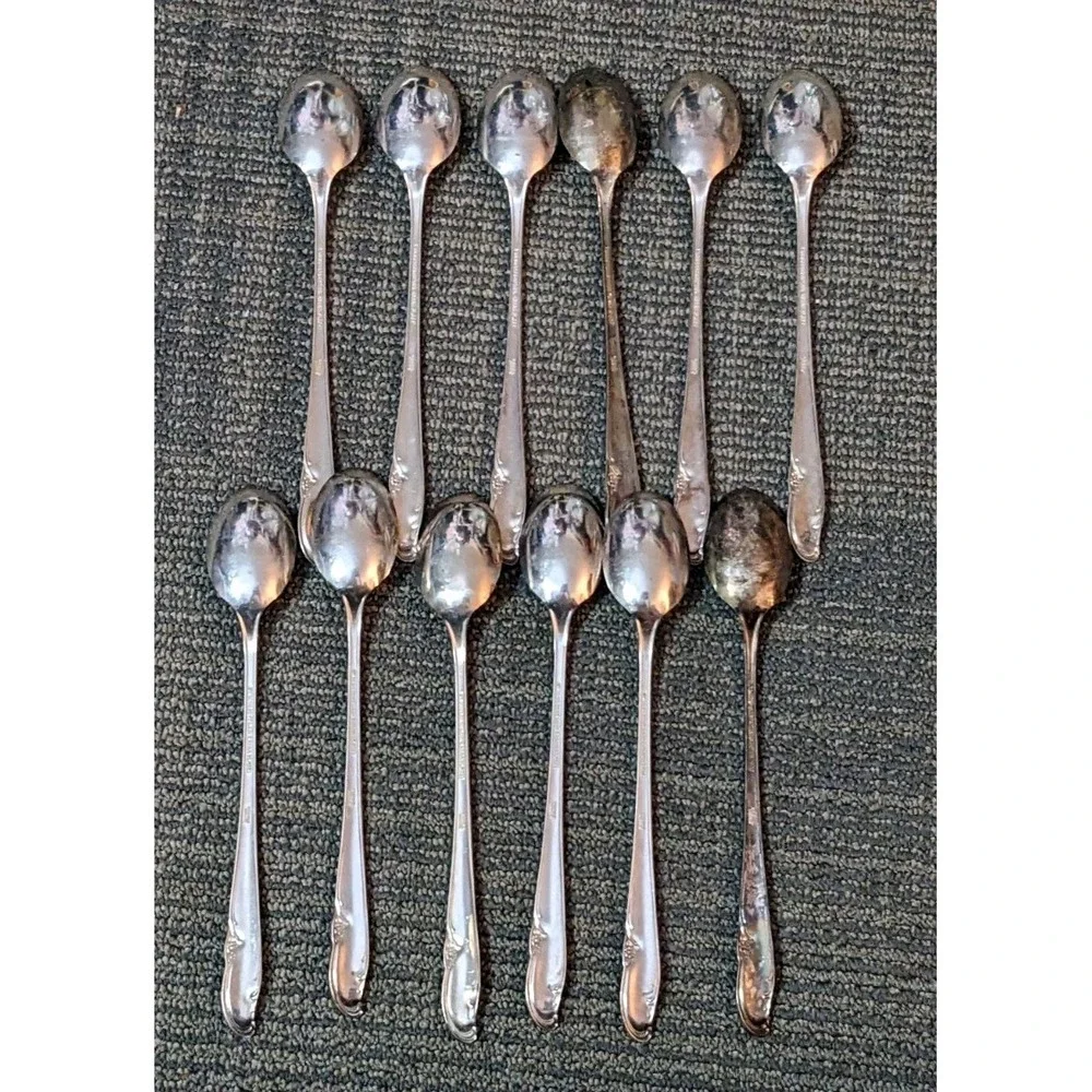 William Rogers & Co Allure Teatime Silverplate 12 pc Set Iced Tea Spoons Sundae